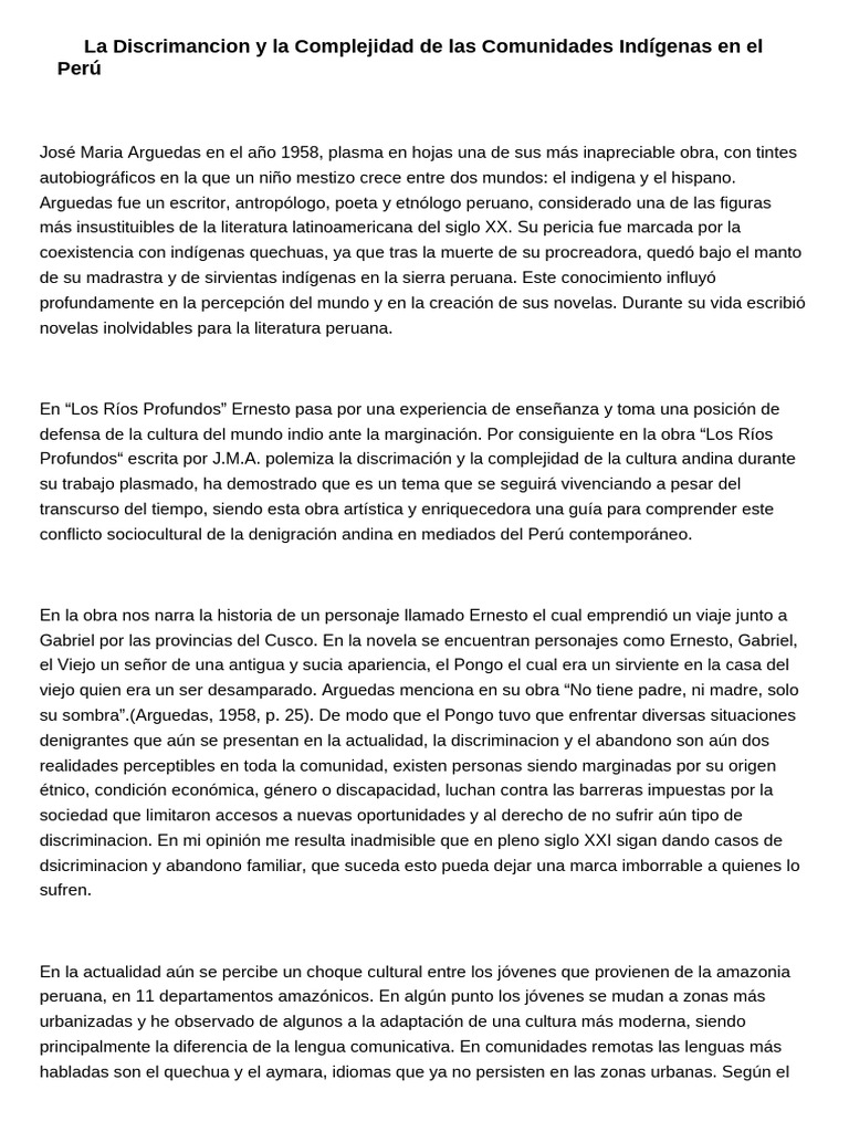 La Discrimancion y La Complejidad de Las Comunidades Indígenas en El ...