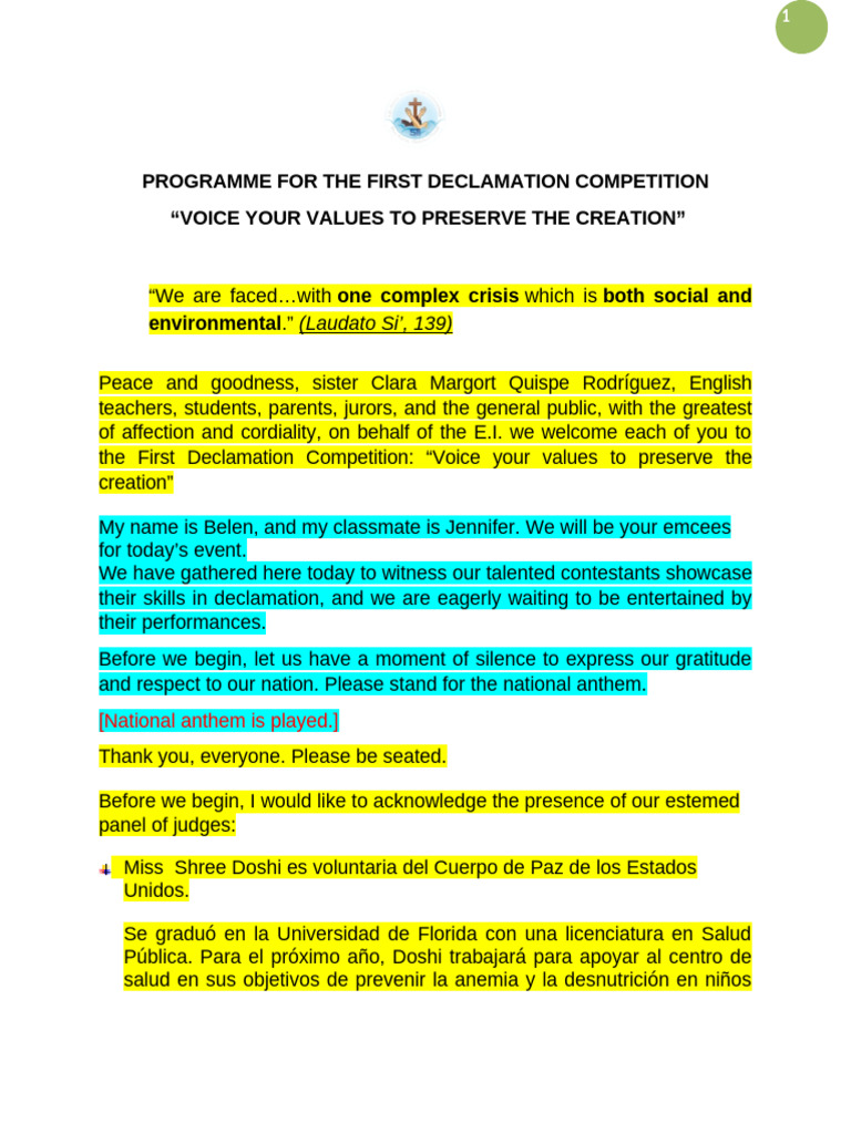 Programme For The First Declamation Competition | PDF | Perú