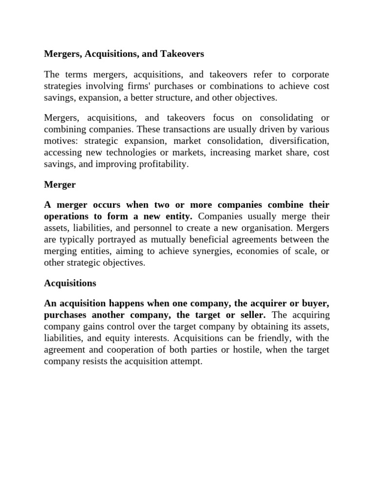 Mergers, Acquision & Take Over | PDF | Mergers And Acquisitions | Takeover