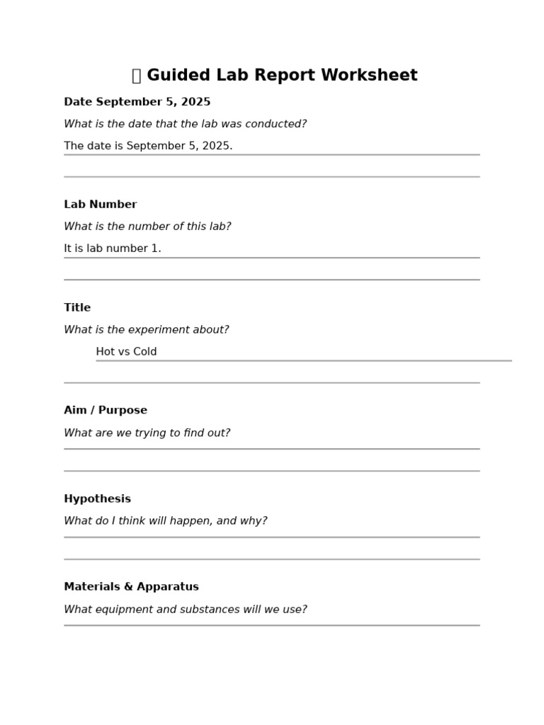Guided Lab Report Worksheet | PDF