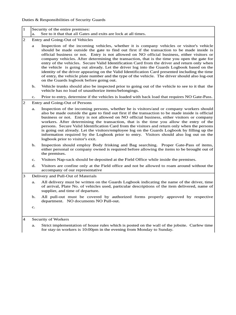Responsibilities Security Guard | PDF | Identity Document