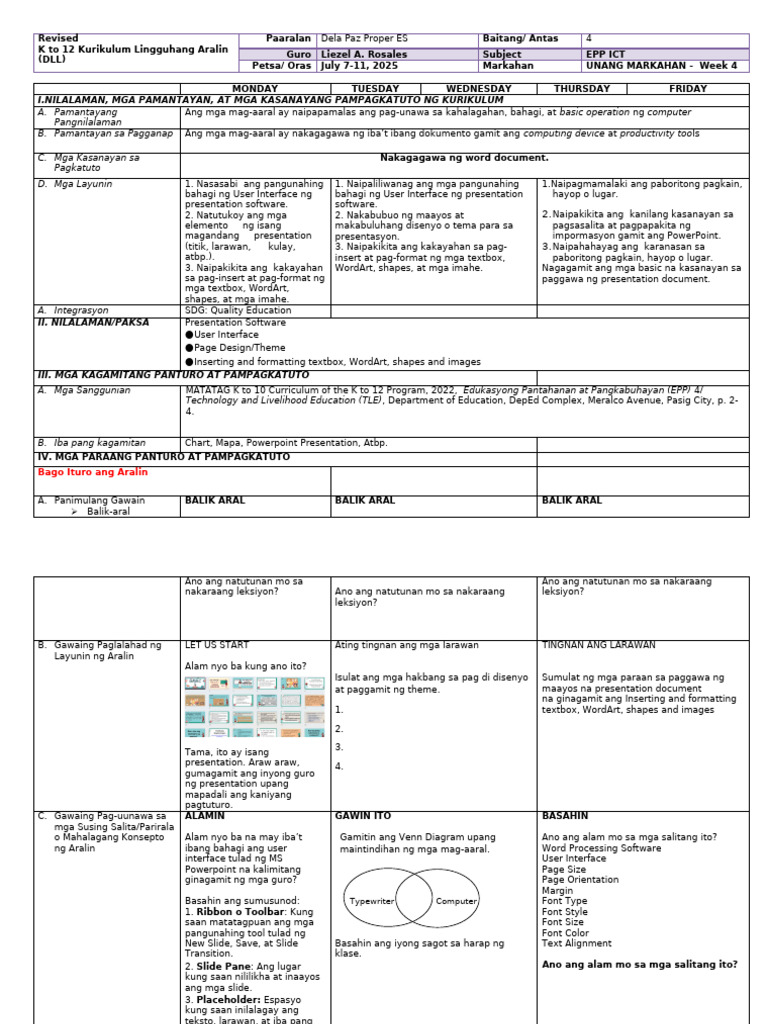 Matatag DLL Week 4 Epp Ict g4 | PDF