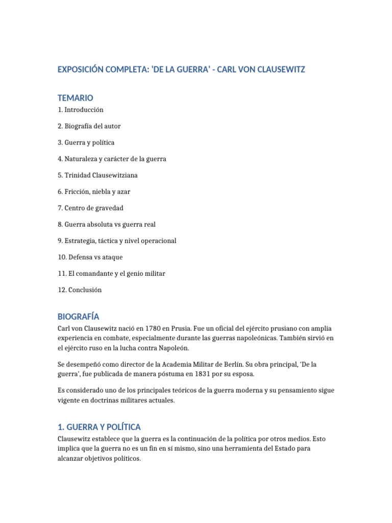 Exposicion Clausewitz Completa | PDF | Carl Von Clausewitz | Militar