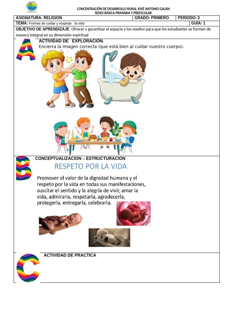 Guia 1 Religion Periodo 2 2026 | PDF | Educación de la primera infancia ...