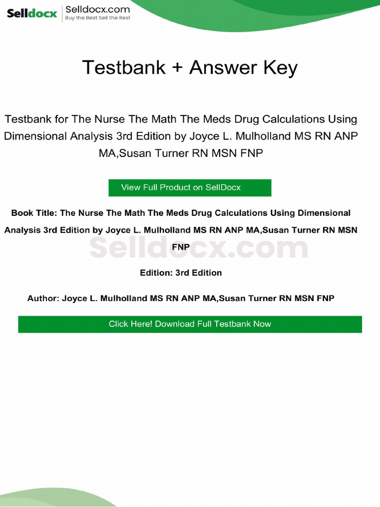 The Nurse the Math the Meds Drug Calculations Using Dimensional ...