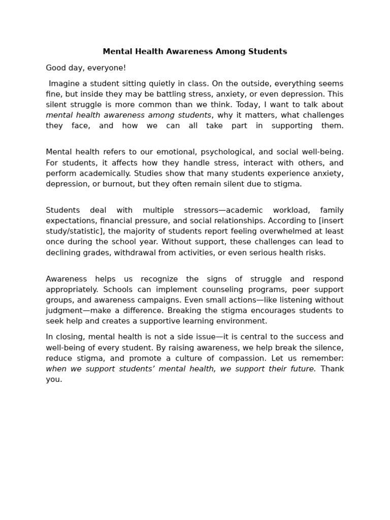 Mental Health Awareness Among Students | PDF