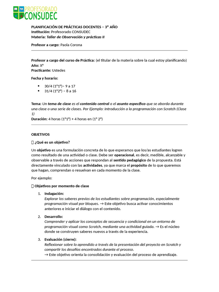 Modelo de Planificación - 2025 | PDF | Scratch (lenguaje de ...