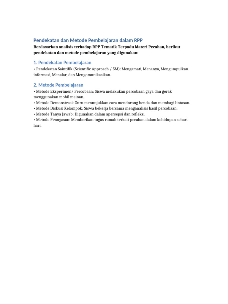 Pendekatan Dan Metode RPP | PDF