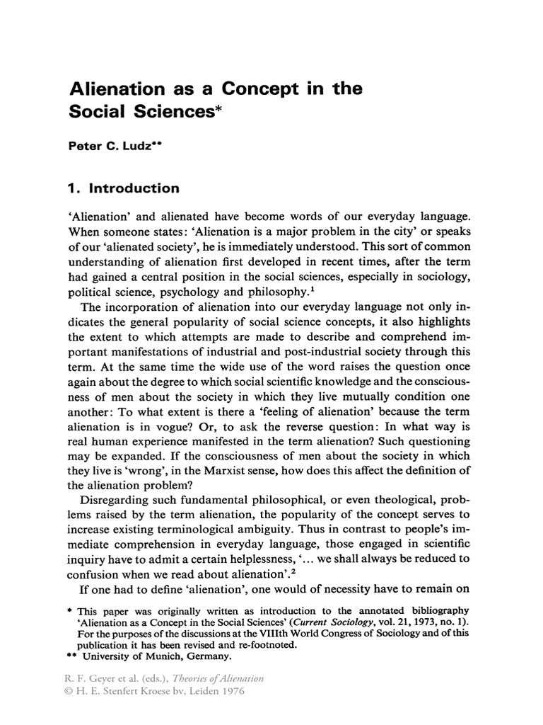 Alienation as a Concept InThe Social Sciences 1976 | PDF | Marx's ...
