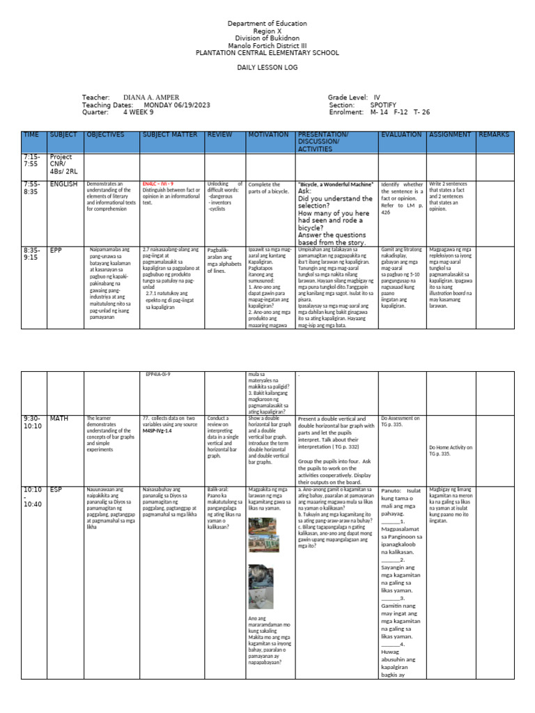 Lesson Plan Grade 4 New Edition | PDF