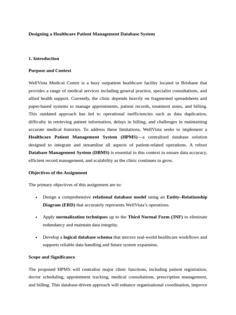 Designing a Healthcare Patient Management Database System | PDF ...