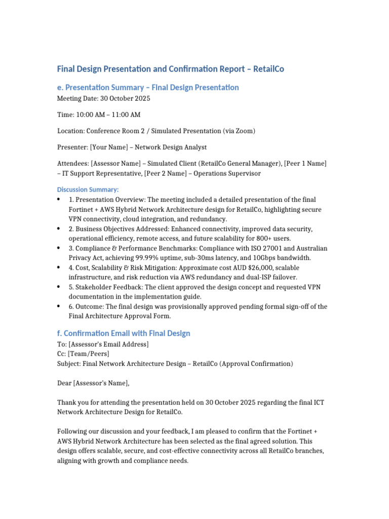 Final Design Presentation and Confirmation Report RetailCo | PDF ...