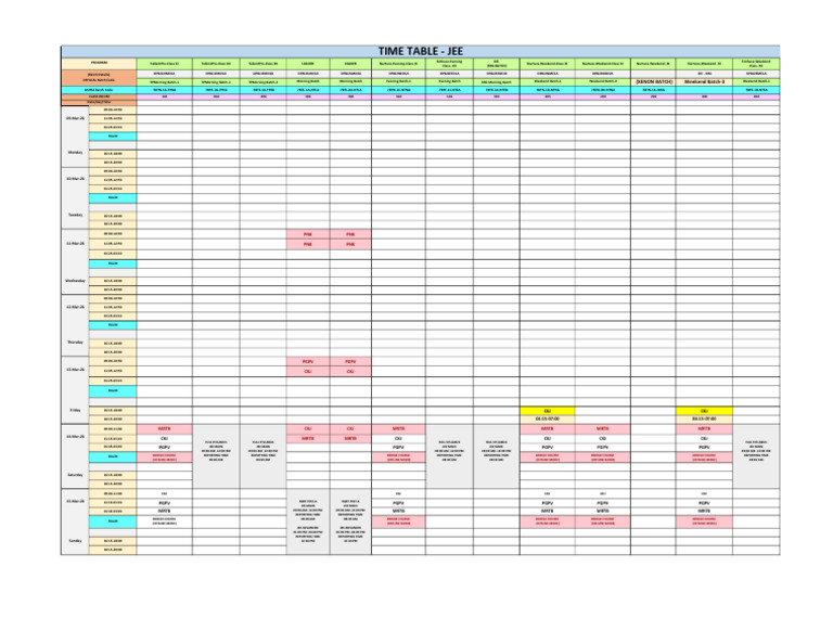 JEE _Time Table - 10th March - 15th March_2026 | PDF