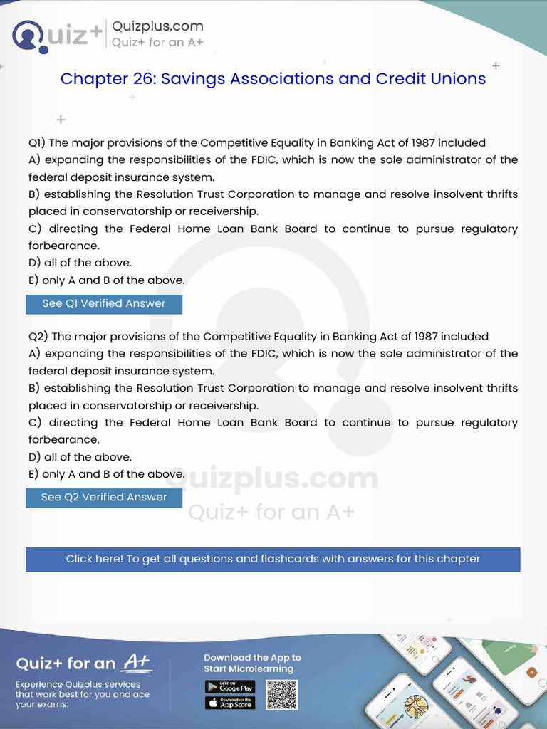 The Major Provisions of the Competitive Equality in Banking Act of 1987 ...