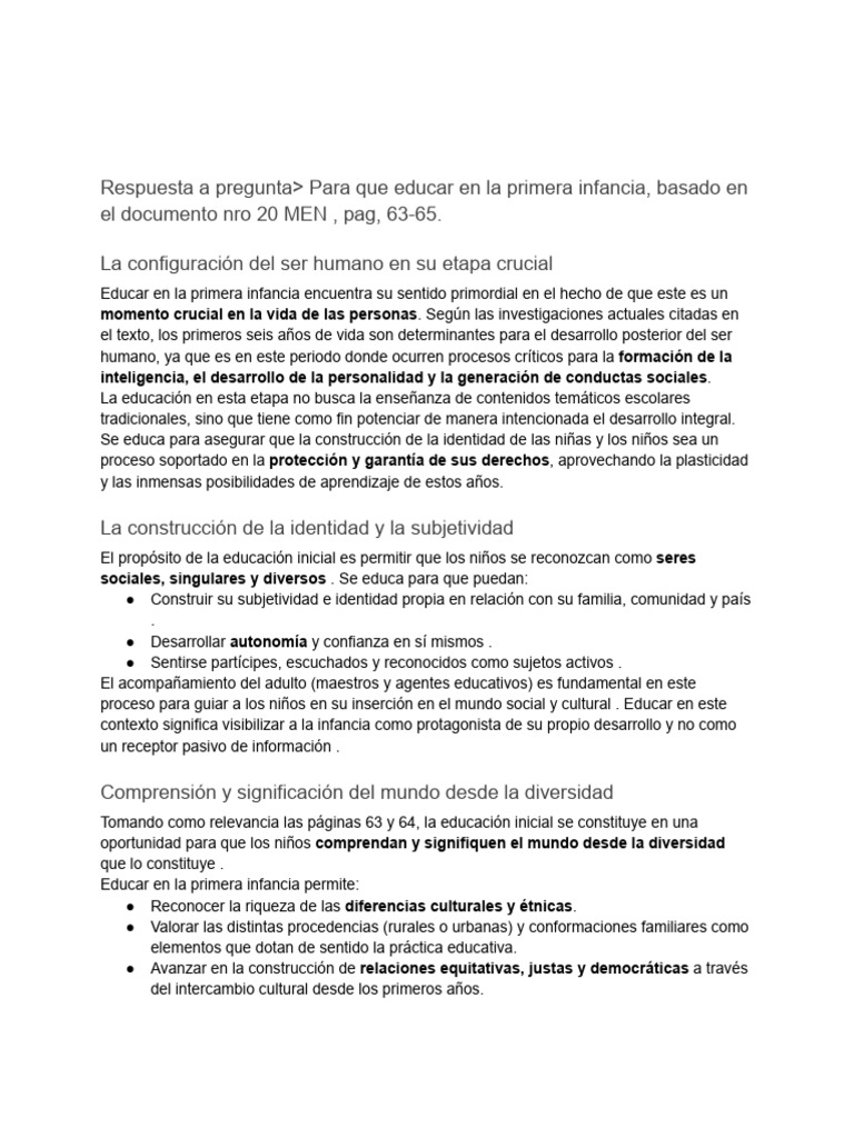 Fundamentos y Propósitos de La Educación en La Primera Infancia | PDF ...