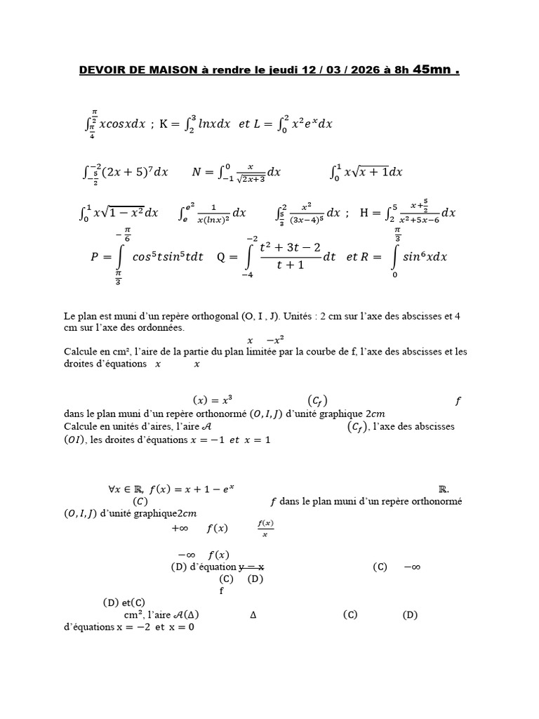 Devoir de Maison À Rendre Le Jeudi 11-4 | PDF | Intégral | Coordonnées ...