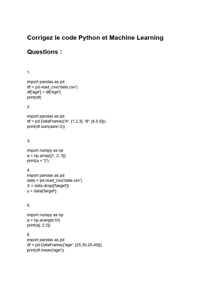 TD _ Corrigez Le Code Python Et Machine Learning (1) | PDF | Algorithms ...