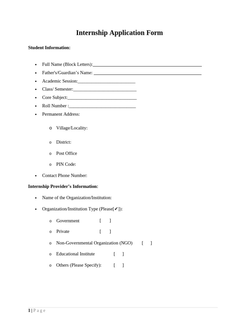 Internship Application Form | PDF