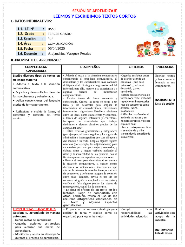 d4 A2 Ses Com Leemos y Escrib Textos Cortos 3er Grado | PDF