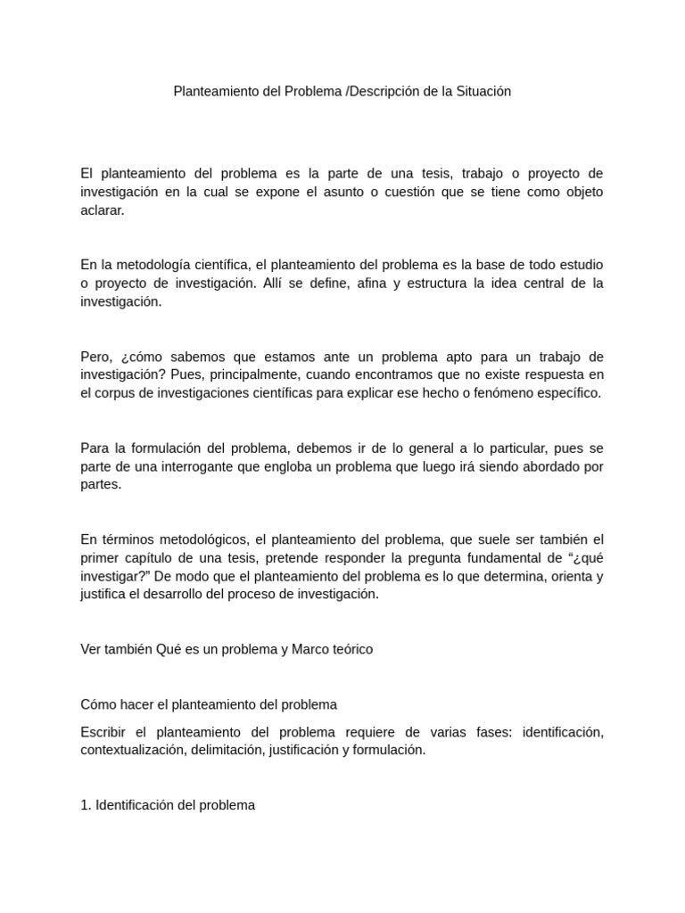 Planteamiento Del Problema | PDF