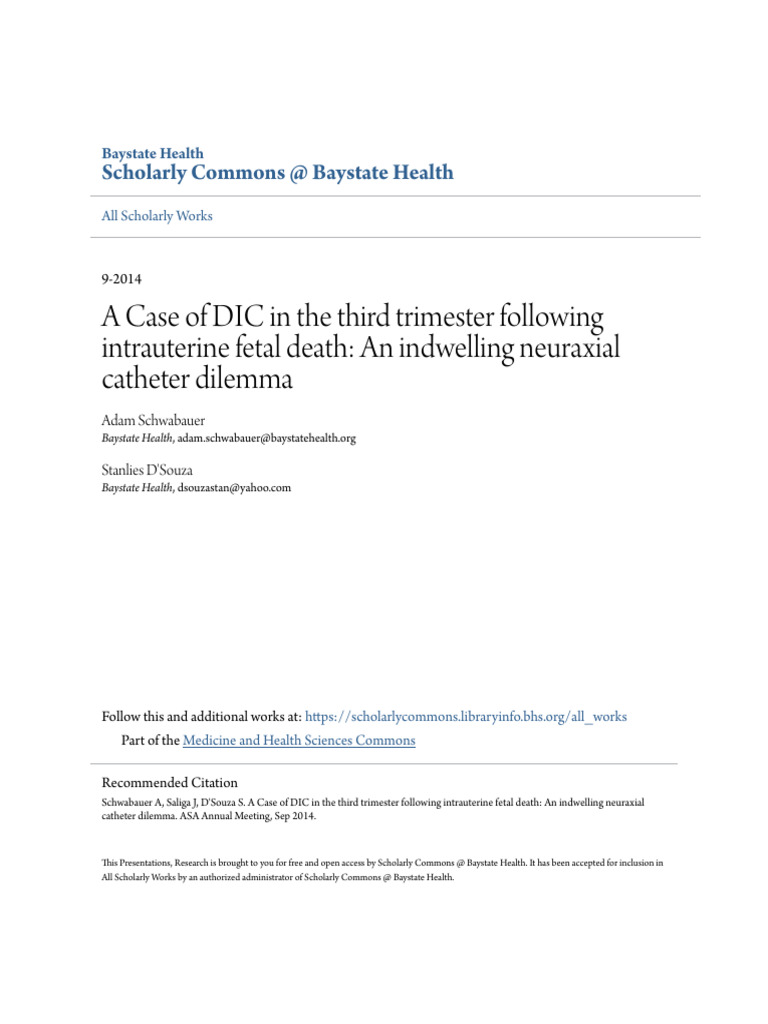A Case of DIC in the third trimester following intrauterine fetal | PDF ...