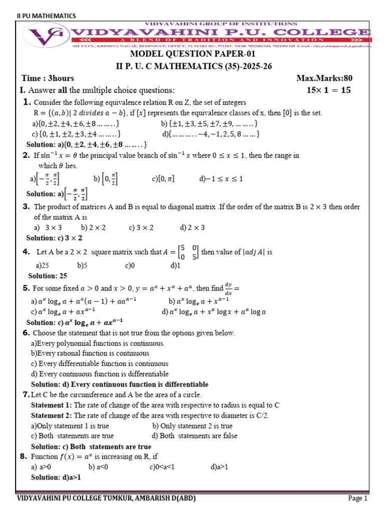 MQP (MATHEMATICS-35)-2025-26.(ABD)..... | PDF | Area | Matrix (Mathematics)