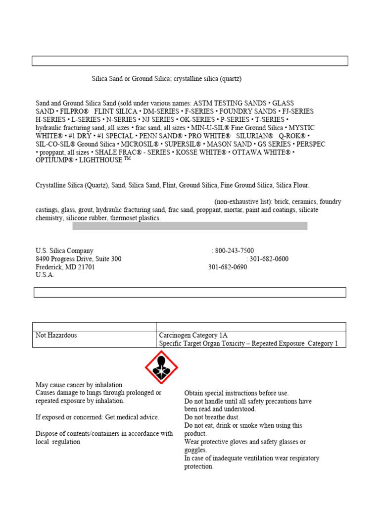 Wa 9607 Sds Silica Sand | PDF | Silicon Dioxide | Occupational Safety ...