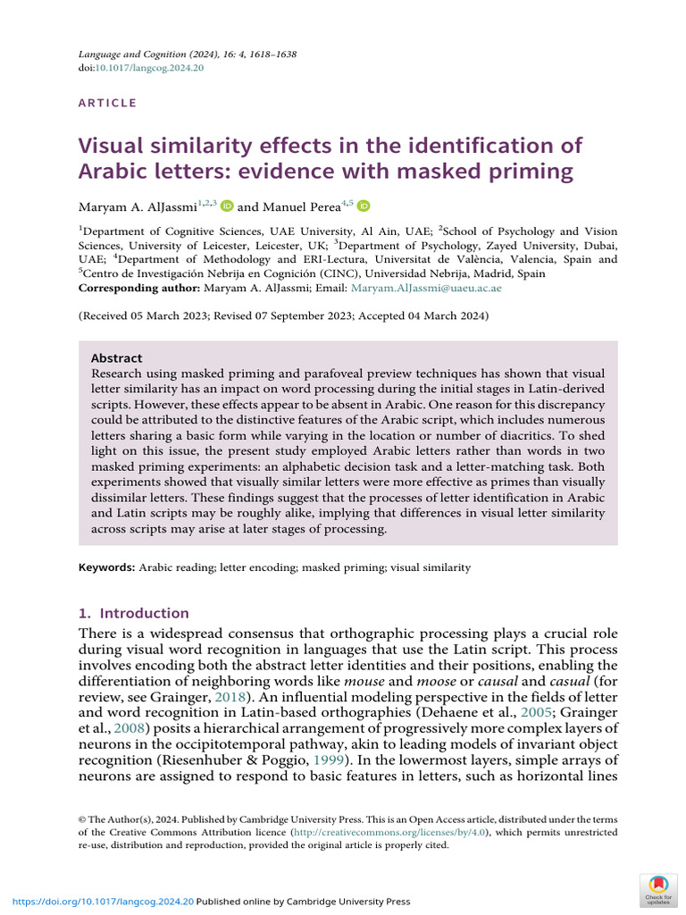 Visual Similarity Effects in the Identification of Arabic Letters ...