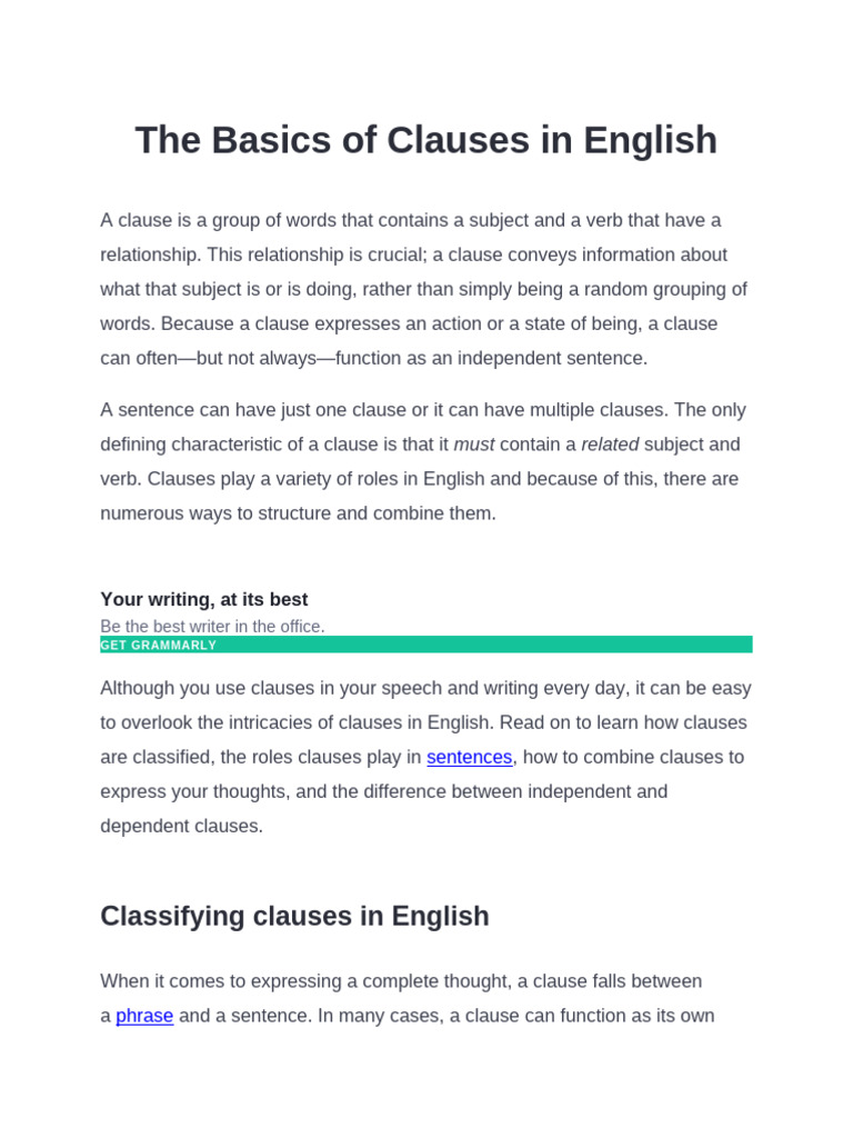 Clauses, Pararel Structure and Inverted Verbs | PDF | Clause | Subject ...