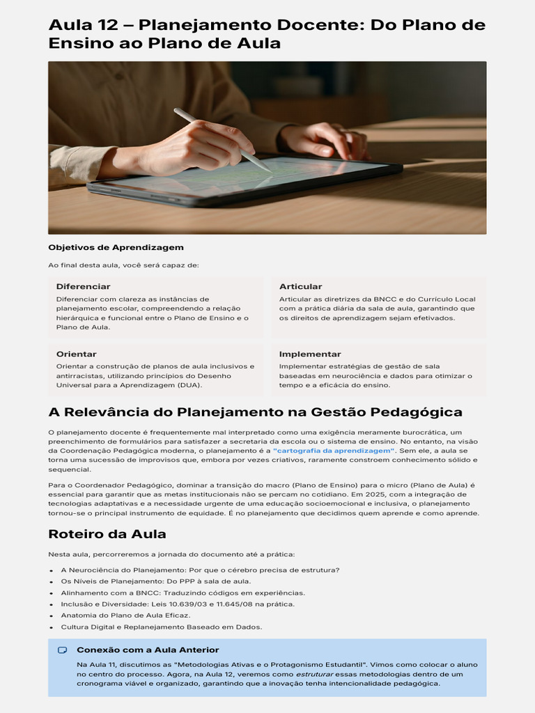 Aula-12-Planejamento-Docente-Do-Plano-de-Ensino-ao-Plano-de-Aula | PDF