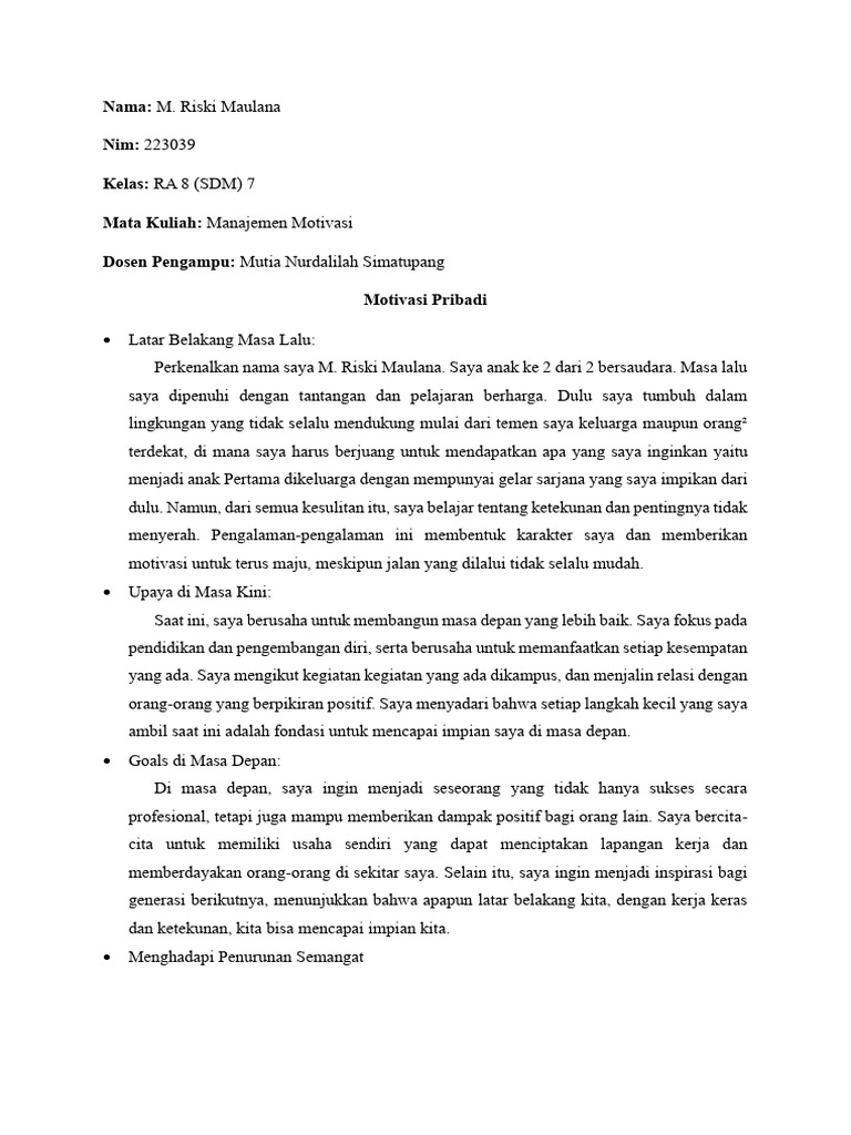 M. Riski Maulana Tugas M. Motivasi RA 8 SMT 7 | PDF