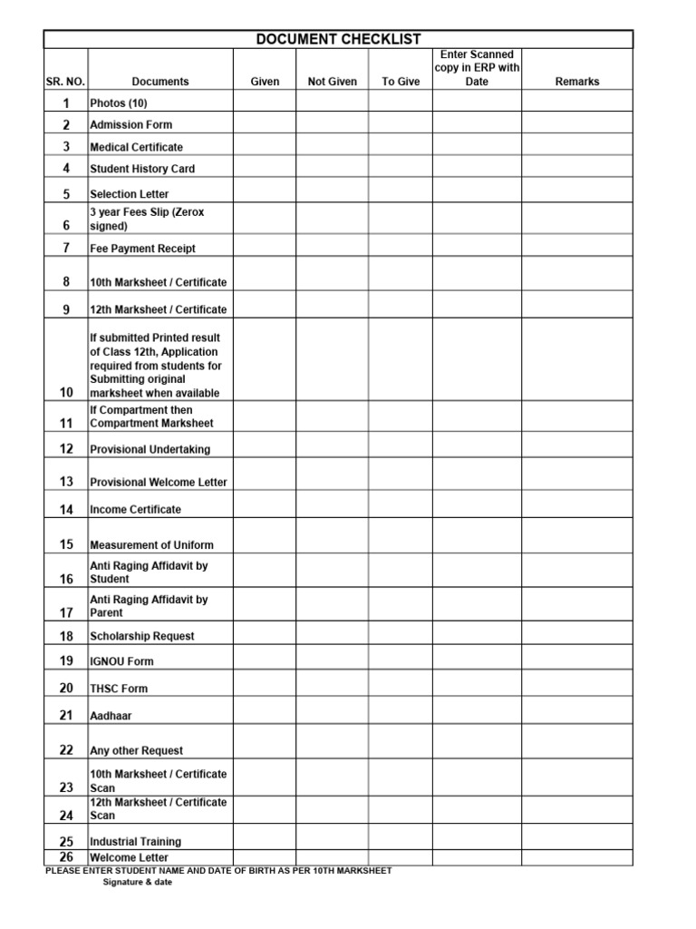 Documents Check List | PDF