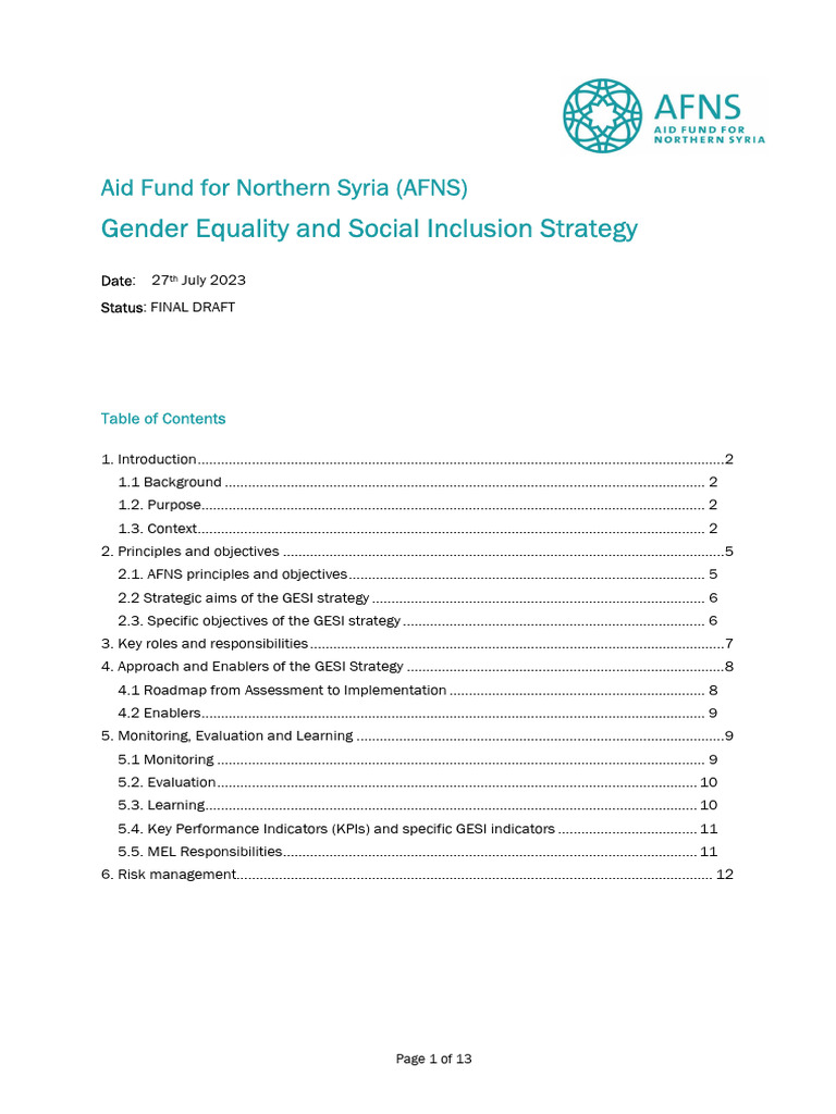 AFNS Gender Equality and Social Inclusion GESI Strategy | PDF ...