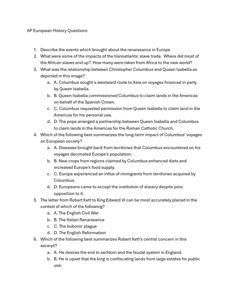 APUSH Questions | PDF | Christopher Columbus | France