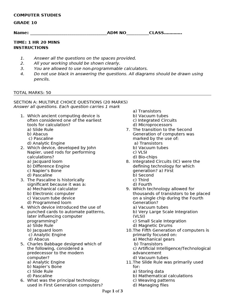 Computer Studies G10 QS | PDF | Very Large Scale Integration ...
