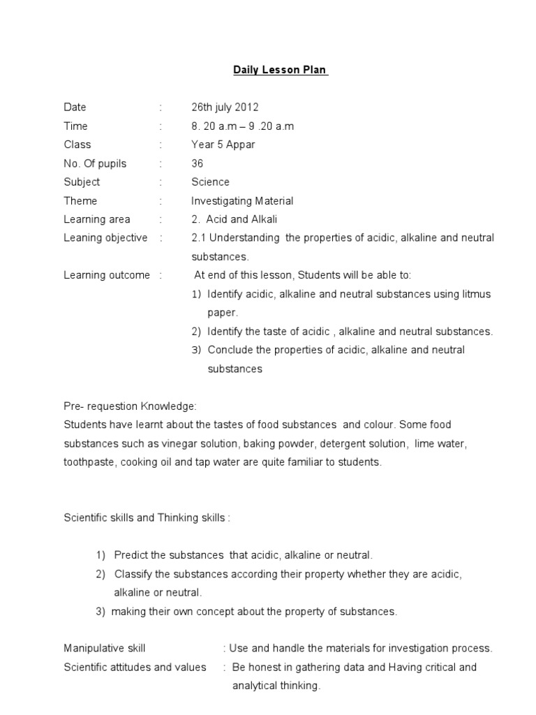 Year 5 Lesson on Acids and Alkalis | PDF | Taste | Alkalinity