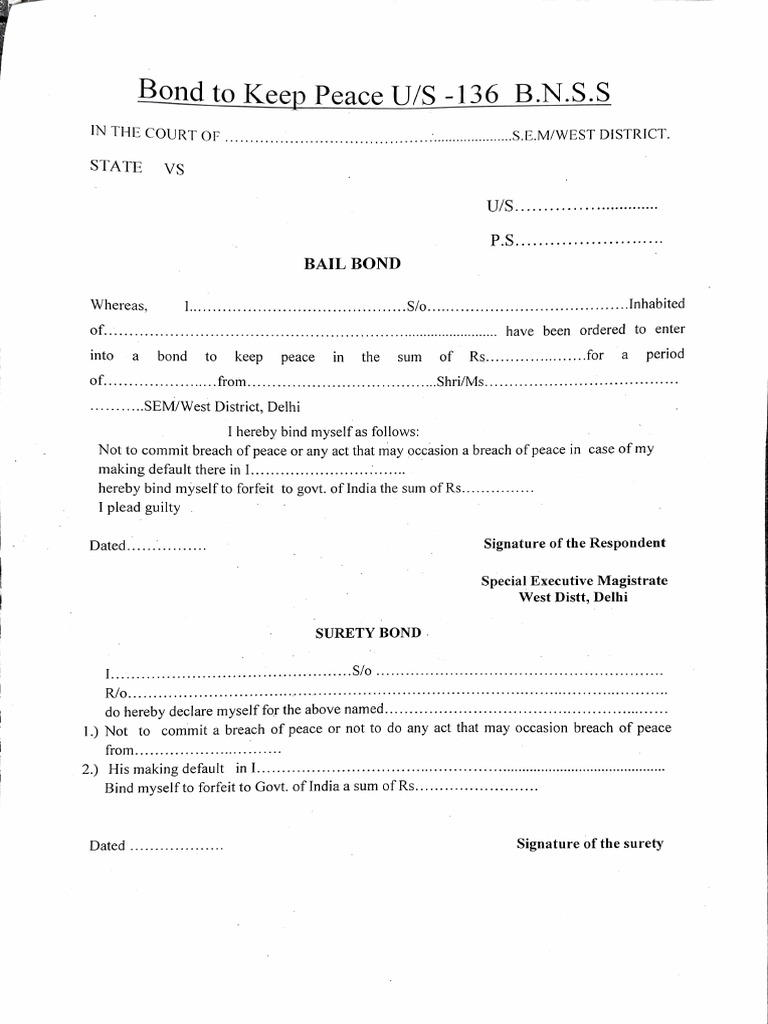 Form No. 136 For Bail Bond in SEM Court | PDF | Criminal Law | Public Law
