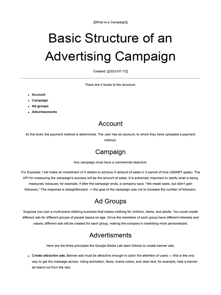 Basic Structure of an Advertising Campaign | PDF | Marketing | Human ...