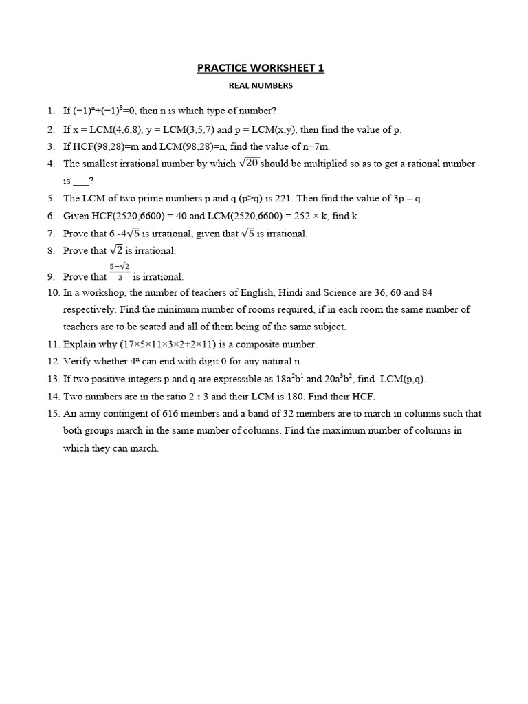 Maths Practice Worksheet 1 | PDF