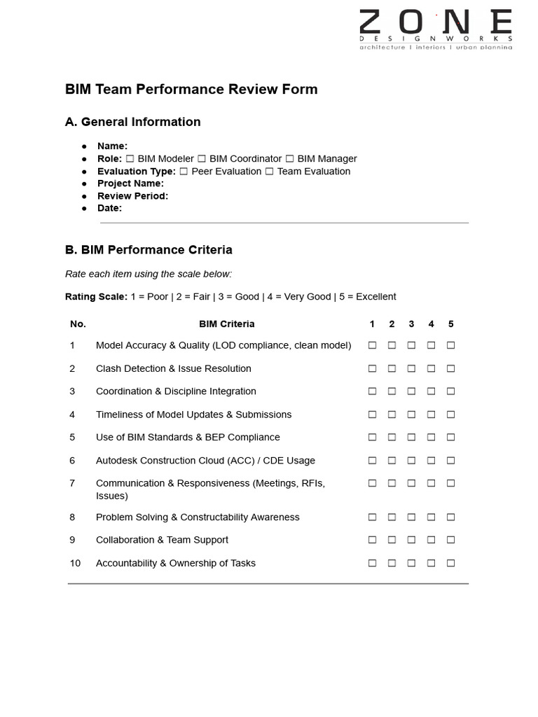 BIM Team Performance Review Form 2025 | PDF | Building Information Modeling