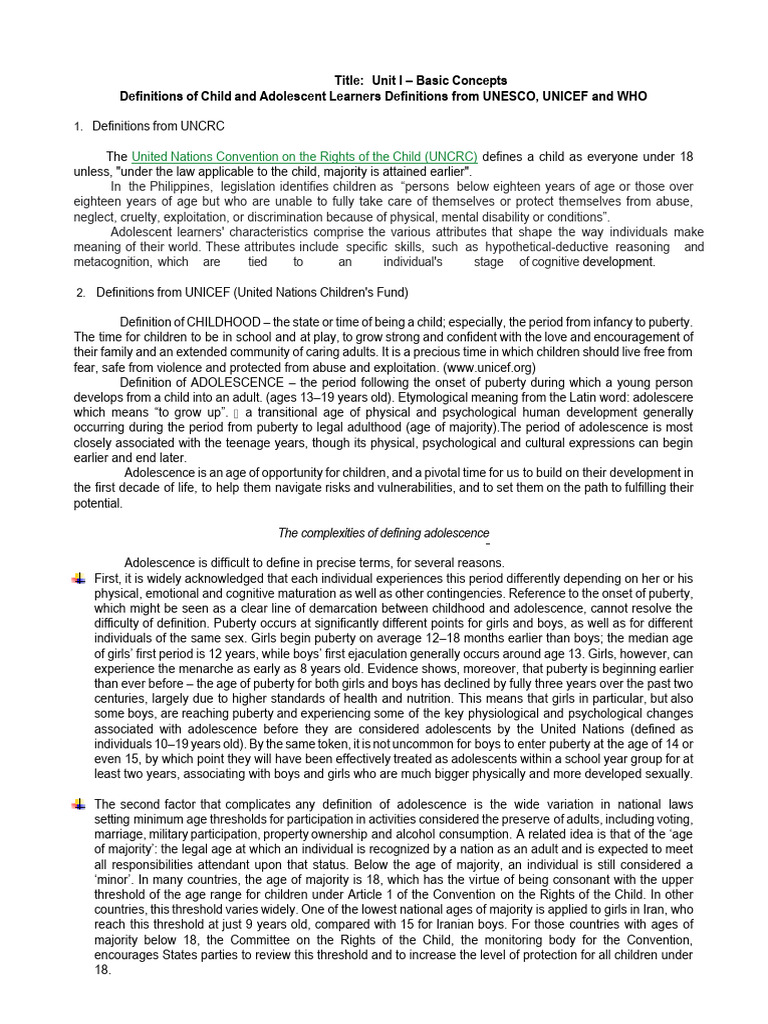 Lesson 1 Definition of Child and Adolescent | PDF | Adolescence | Adults