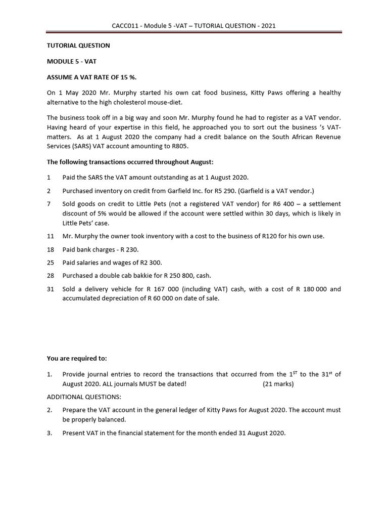 Tutorial Q- Vat-2021 - Kitty Paws - STUDENTS | PDF