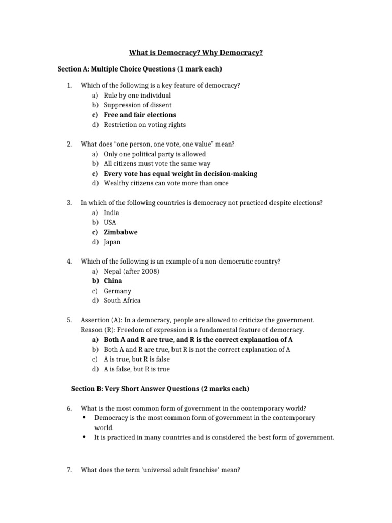 What - Is - Democracy WS Answer Key | PDF | Democracy | Political ...