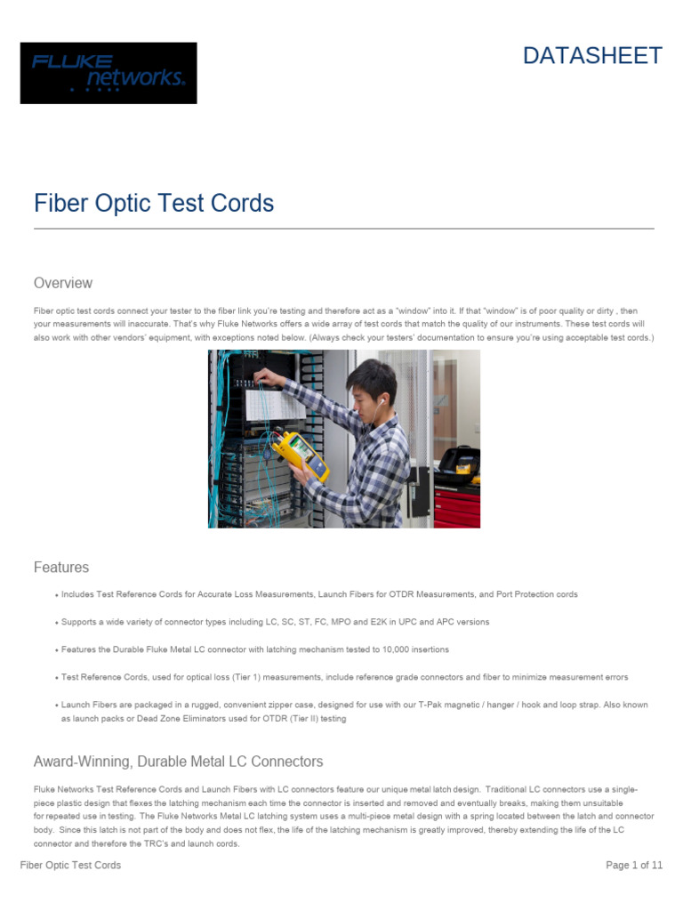 Fiber Optic Test Cords-En-Us | PDF | Optics | Telecommunications Equipment