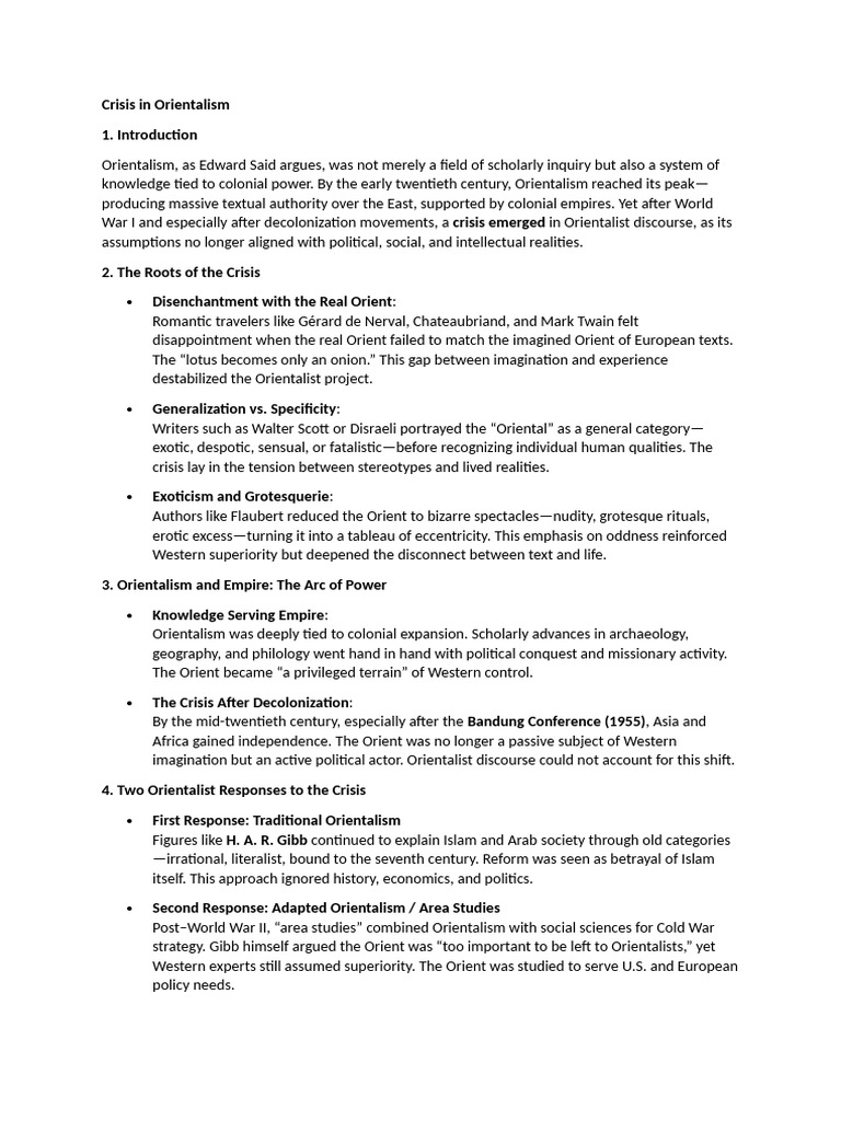 Crisis Notes | PDF | Orientalism | Postcolonialism