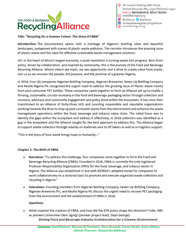 Draft FBRA Documentary Script | PDF | Recycling | Waste Management