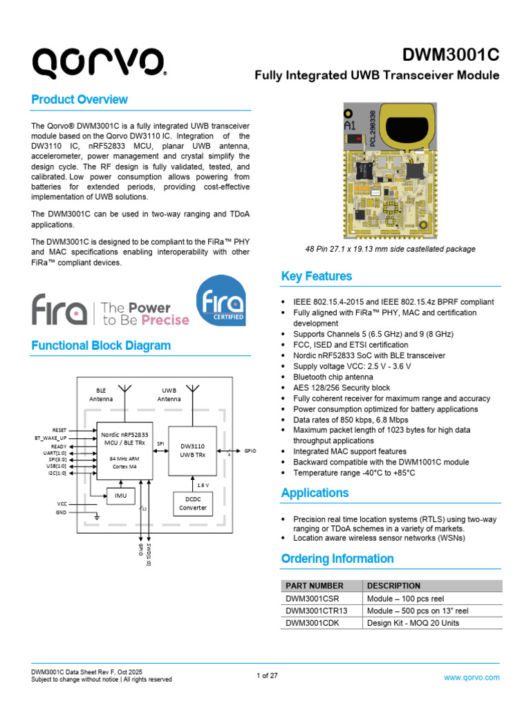 DWM3001C Data Sheet | PDF | Ultra Wideband | Transmitter