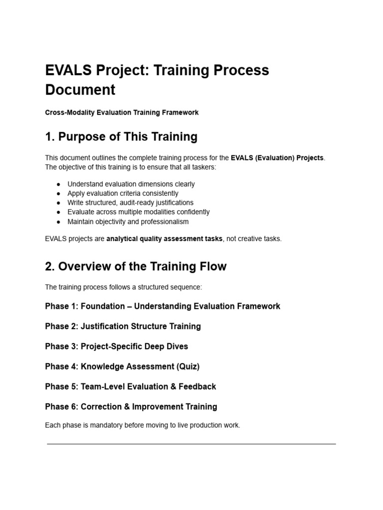 EVALS Project – Training Process Document | PDF