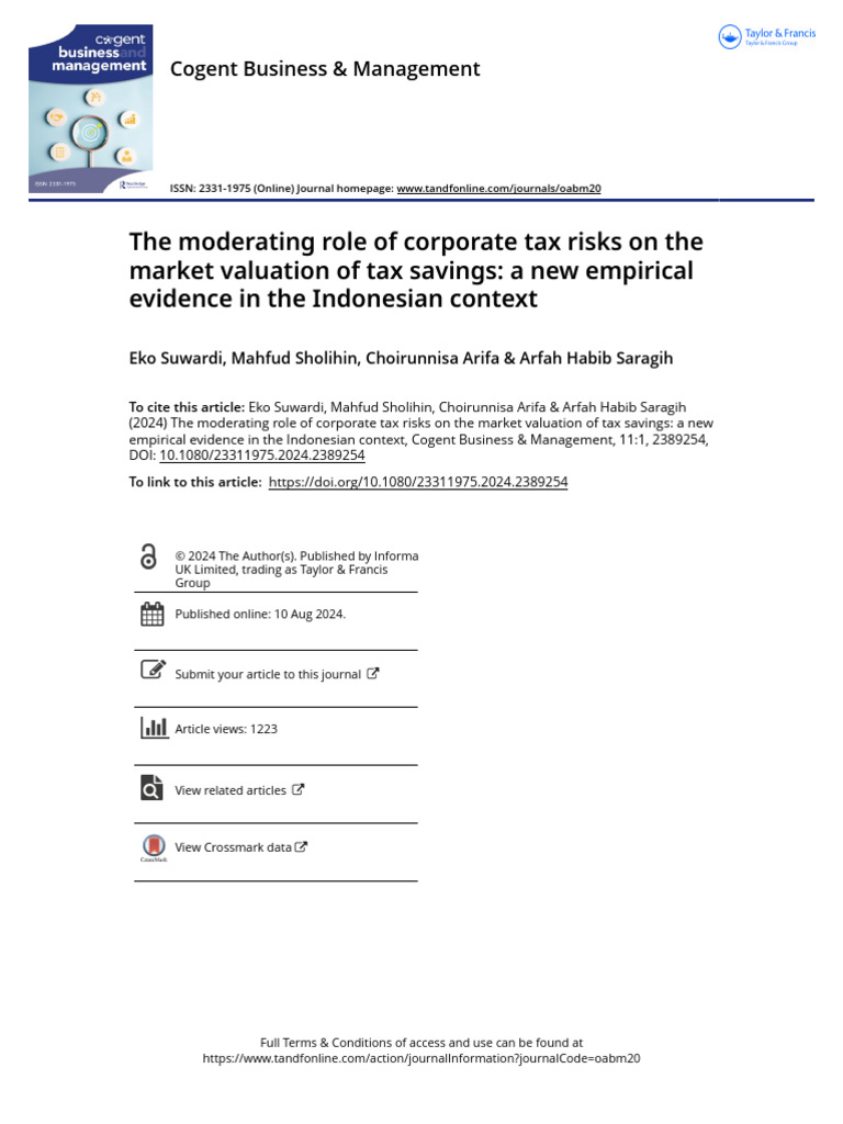 The Moderating Role of Corporate Tax Risks on the Market Valuation of ...