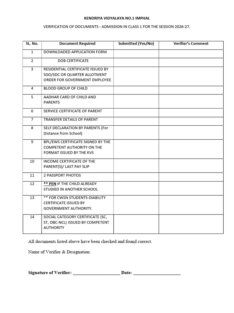 Check List for Verification of Documents | PDF